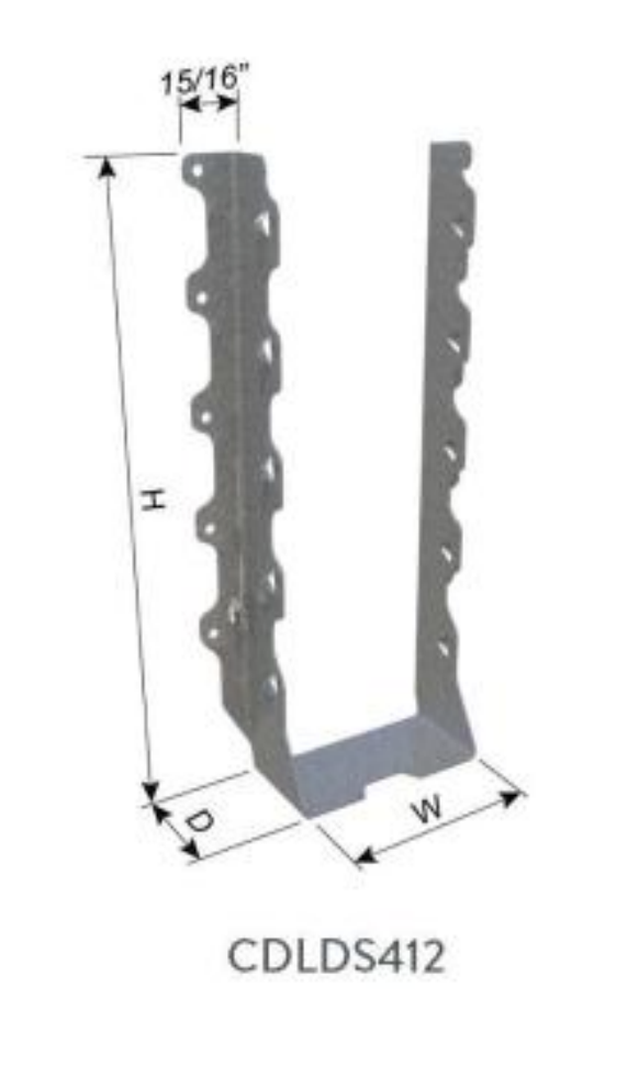 ClarkDietrich CDLDS412 SHEAR FACE-MOUNT HANGER 10-13/16" x 3-9/16" x 1-15/16" x 43mils (18ga) (box of 25)
