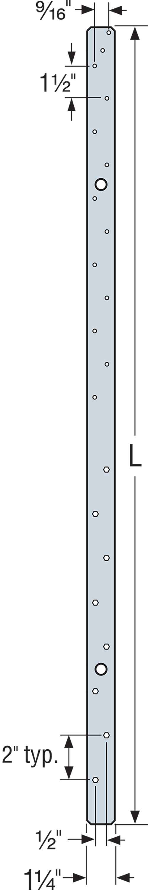 Simpson (MSTAM24Z) 24IN MEDIUM STRAP TIE MASONRY ZMAX 24" x 1-1/4" x 18ga (43mils) (carton of 50)